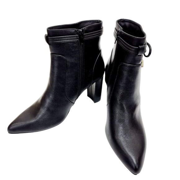 Womens Pointed Toe Ankle Boots Blocked Mid Heel Bow Side Faux Suede Chelsea 9 - Picture 11 of 16